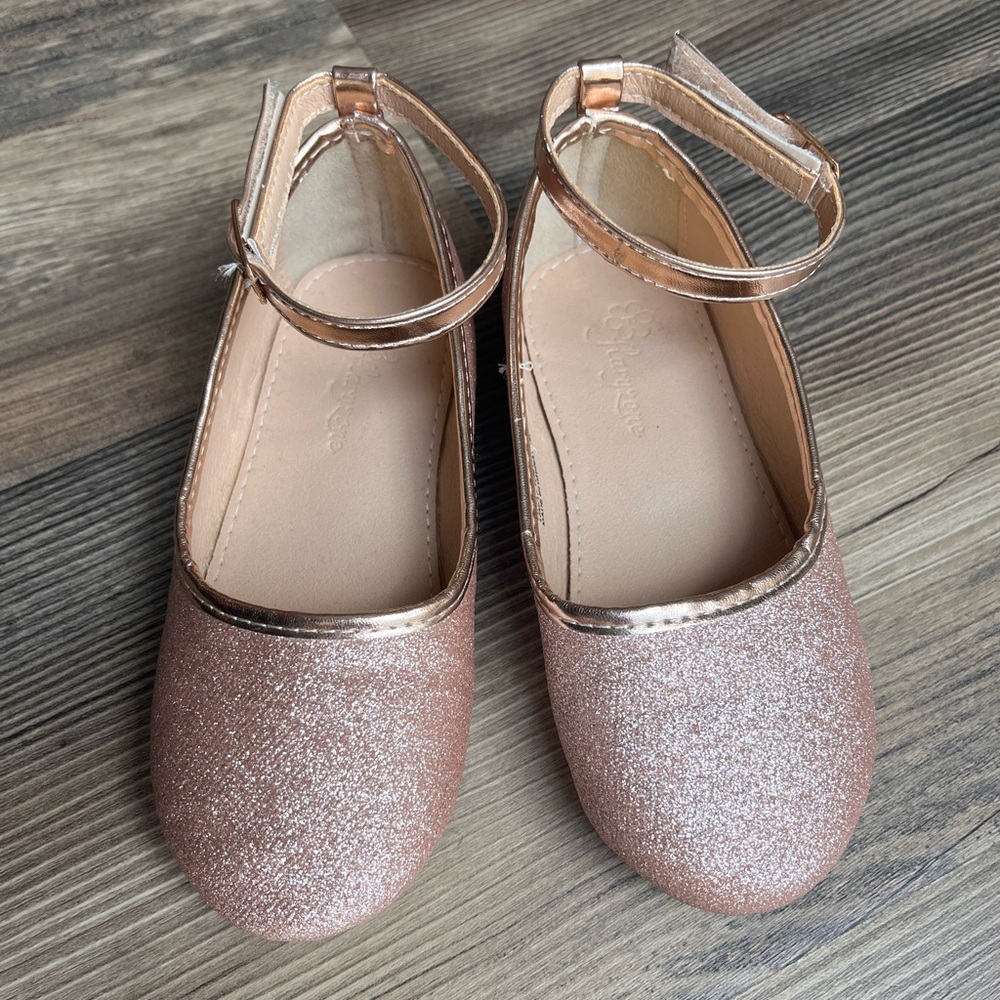 Girls' Rose Gold Glitter Mary Jane Dress Shoes with Ankle Strap